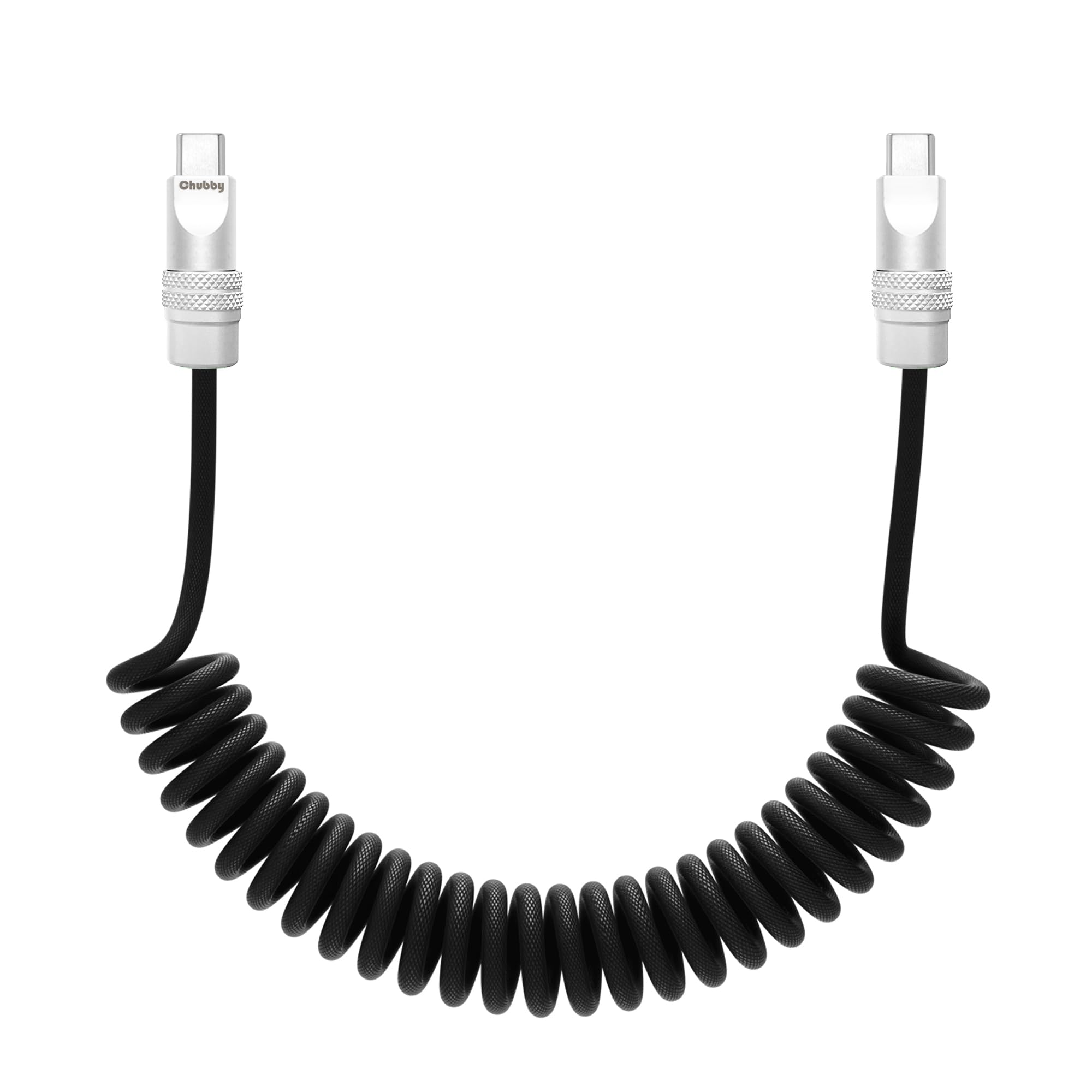 Photo 1 of chubbycable Curly Chubby Retractable Fast Charging Cable 240W Coiled Charger Cord for Car Durable USB C Cable Compatible with iPhone 16/15 Series, Black, Type-C to Type-C, 1.3FT-2.3FT
