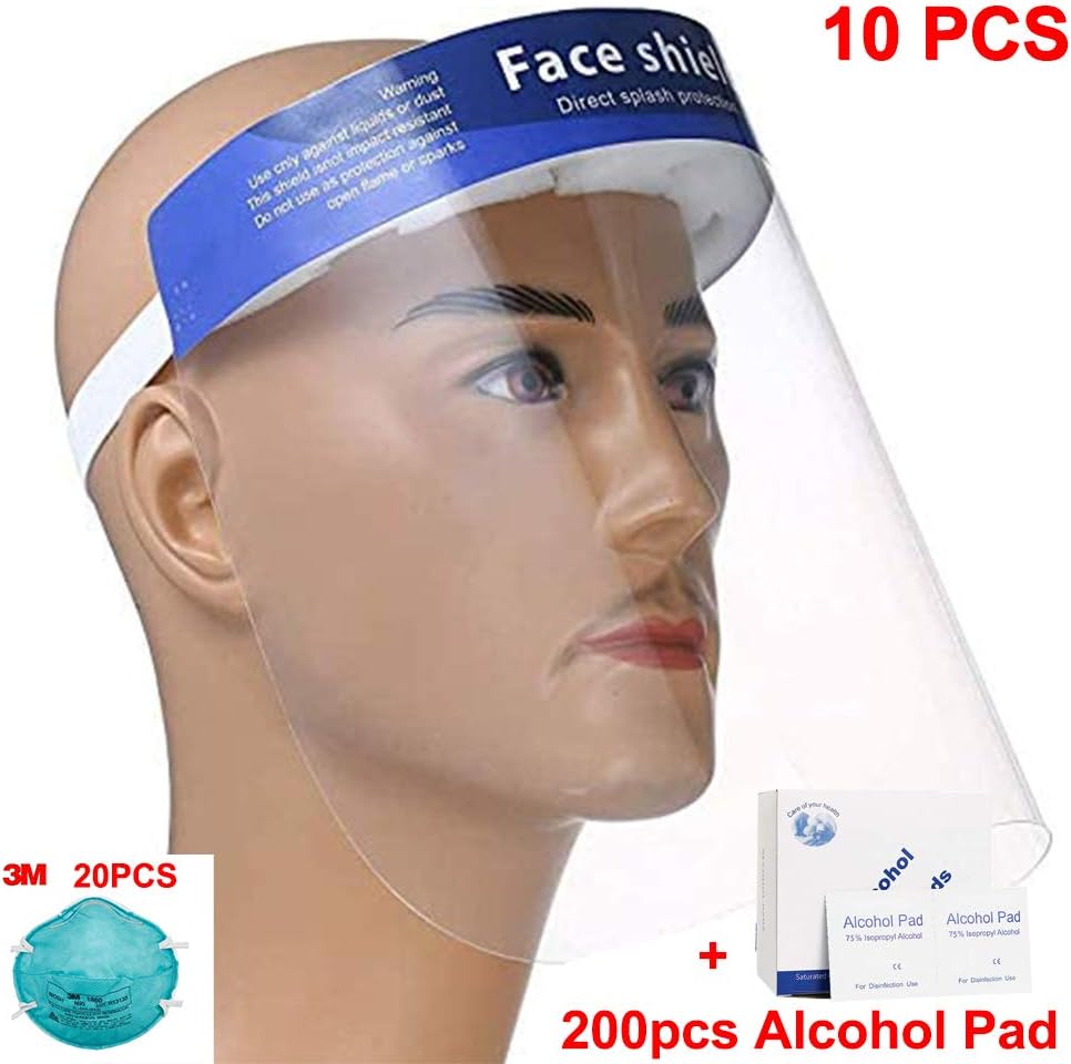 10Pcs/Pack Disposable Safety Face Shield Fluid Resistant Full Face Mask Transparent Single Use Mask Visor Protection from Splash and Splatter