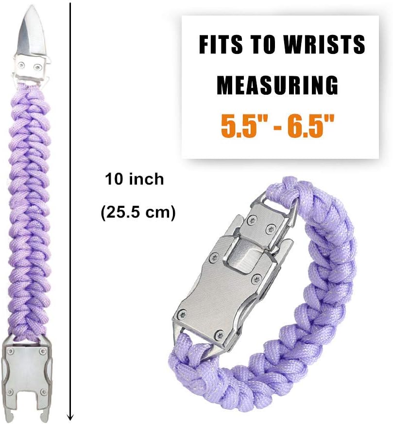 Paracord Knife Bracelet Survival Cord Bracelets, Emergency Tactical EDC Paracord Bracelet,Survival Gear Kit for Hiking Traveling Camping, Best Gift for Men & Women (Light Purple): Clothing