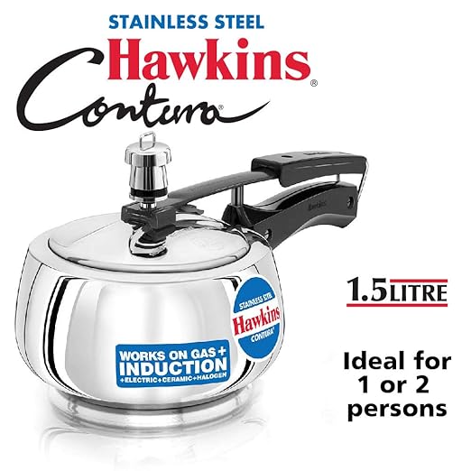 Hawkins Stainless Steel Pressure Cooker, 1.5 Litres, Silver (SSC15)