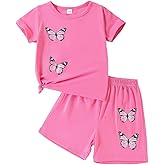 Afsmlys Kid Toddler Girl Butterfly Printed Short Sleeve T-Shirt + Waist Shorts Set 2PC Clothing For Summer