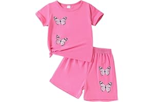 Afsmlys Kid Toddler Girl Butterfly Printed Short Sleeve T-Shirt + Waist Shorts Set 2PC Clothing For Summer