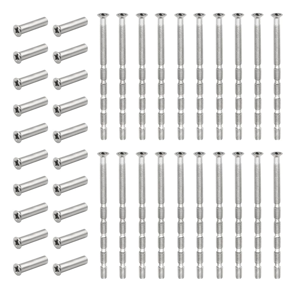 GOIYZTTR 20 Set Door Handle Screw M3 Nickel Plated Connecting Screw Sleeves Bolts Adjustable Length Door Handle Fixing Screws for Fixing Door Handles, Escutcheons, Cabinet Drawers