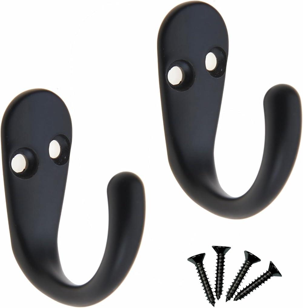 Select Hardware HK0220B 2 Pack White Single Robe Hooks with Screws