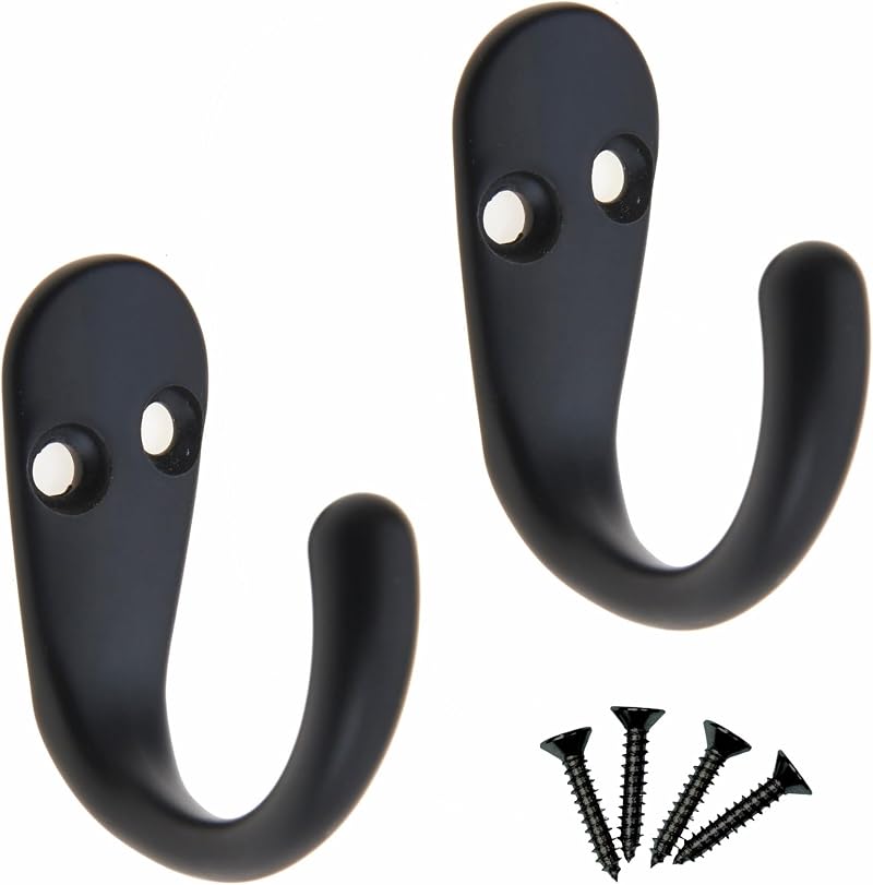 Select Hardware HK0220B 2 Pack White Single Robe Hooks with Screws