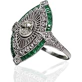 AZQ Vintage 925 Sterling Silver Emerald Ring Cocktail Rings Oval Cut Green Gem Cubic Zirconia Anniversary Promise Ring CZ Eternity Engagement Wedding Band Ring for Women TZ.83