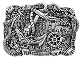 Italian Artisan Crafted Belt Buckle - Steampunk Pirate Design (Silver)