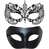 Thmyo Couple's Venetian Masquerade Masks, Metal Mask Costumes Mardi Gras Prom Mask Set