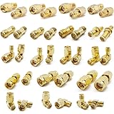 ALLiSHOP SMA Connectors kit 18 Type SMA RP-SMA Adapter Plug and Jack Straight and 90° SMA Connector Goldplated Brass RF Coax