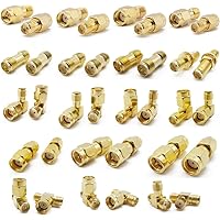 ALLiSHOP SMA Connectors kit 18 Type SMA RP-SMA Adapter Plug and Jack Straight and 90° SMA Connector Goldplated Brass RF Coax 