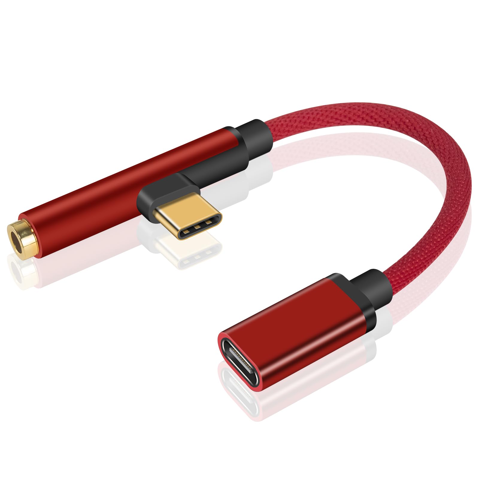 Duttek Type C Headphone Adapter Cable 10CM - 90 Degree USB Type C to 3.5mm Charger Headphone Audio Jack Cable, 3.5mm to usb c jack Adapter Compatible with Xiaomi, LetV, Nokia N1, Google, OnePlus - Red