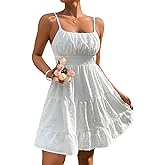 Floerns Women's Swiss Dots Sleeveless Ruched Bust Ruffle Hem Cami Short Dress