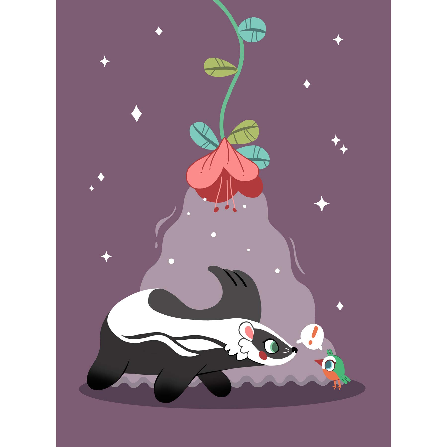 Wee Blue Coo Badger with Bird Large Wall Art Print Canvas Premium Poster