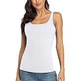 V FOR CITY Women's Cotton Tank Top with Shelf Bra Adjustable Wider Strap Camisole Basic Cami Tanks