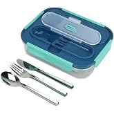 BUILT 2-Compartment Bento Box with Ice Pack &amp; Stainless Steel Utensils - Reusable Travel Food Container with Clip Lid - BPA Free Lunch Storage for School or Work, Ink Blue