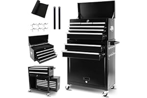 Dawmilon Rolling Tool Chest with Wheels, 8-Drawer Tool Box with Liners and Locking System for Warehouse, Garage, Workshop, Black