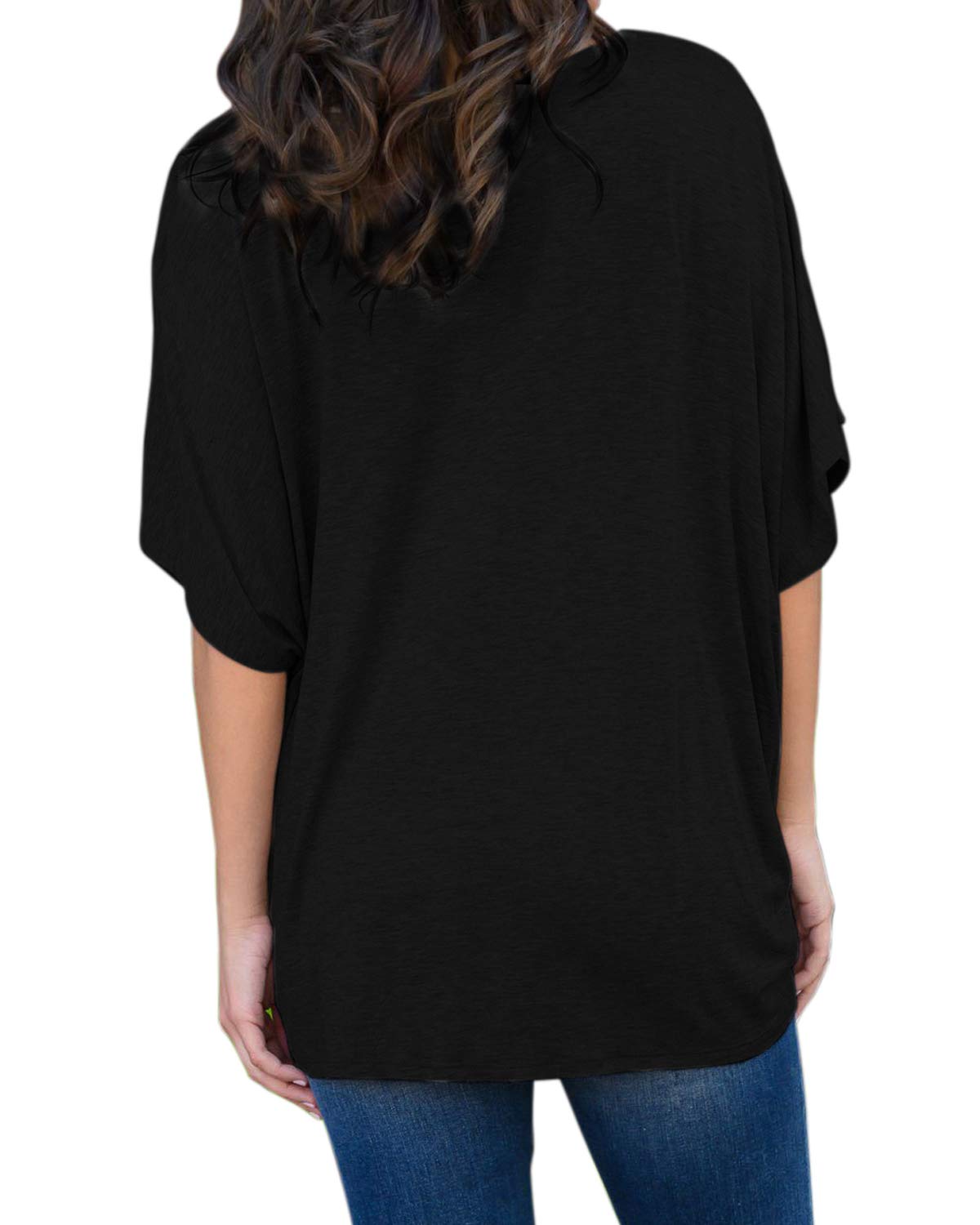Horyliin Tee Shirts Women Plus Size, Ladies Deep V Neck Batwing Short Sleeve Chiffon Blouses High-Low Hem Ruched Fashion Tunic Tops Black XXL