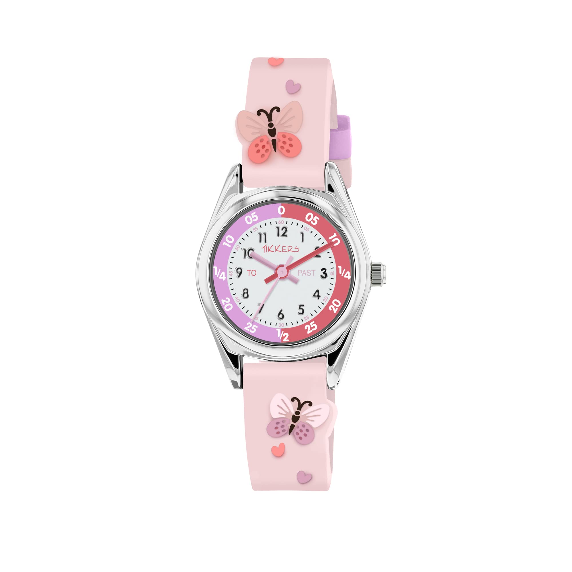 Tikkers Pink Strap Silver Time Teacher Butterfly Watch TK0206
