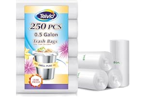 0.5 Gallon Mini Strong Trash Bags, Tiny Bathroom Garbage Can Liners by Teivio, Small Plastic Bags for Desktop Trash Bin/Dog/Poop Car, Fit 2 Liters or Less Can (250 Counts, Clear)