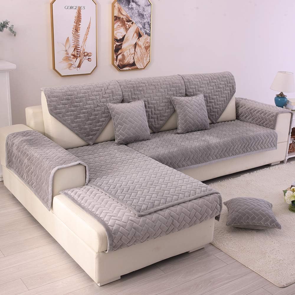 Slipcovers - TEWENE Sofa Cover Sectional Couch Covers Anti-Slip Sofa Slipcover for Dogs Cats Pet Love Seat Recliner Living Room Light Grey 36''x94''(Only 1 Piece/Not All Set)