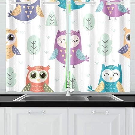 Amazon Com Yumoing Cute Owls Funny Forest Kitchen Curtains Window