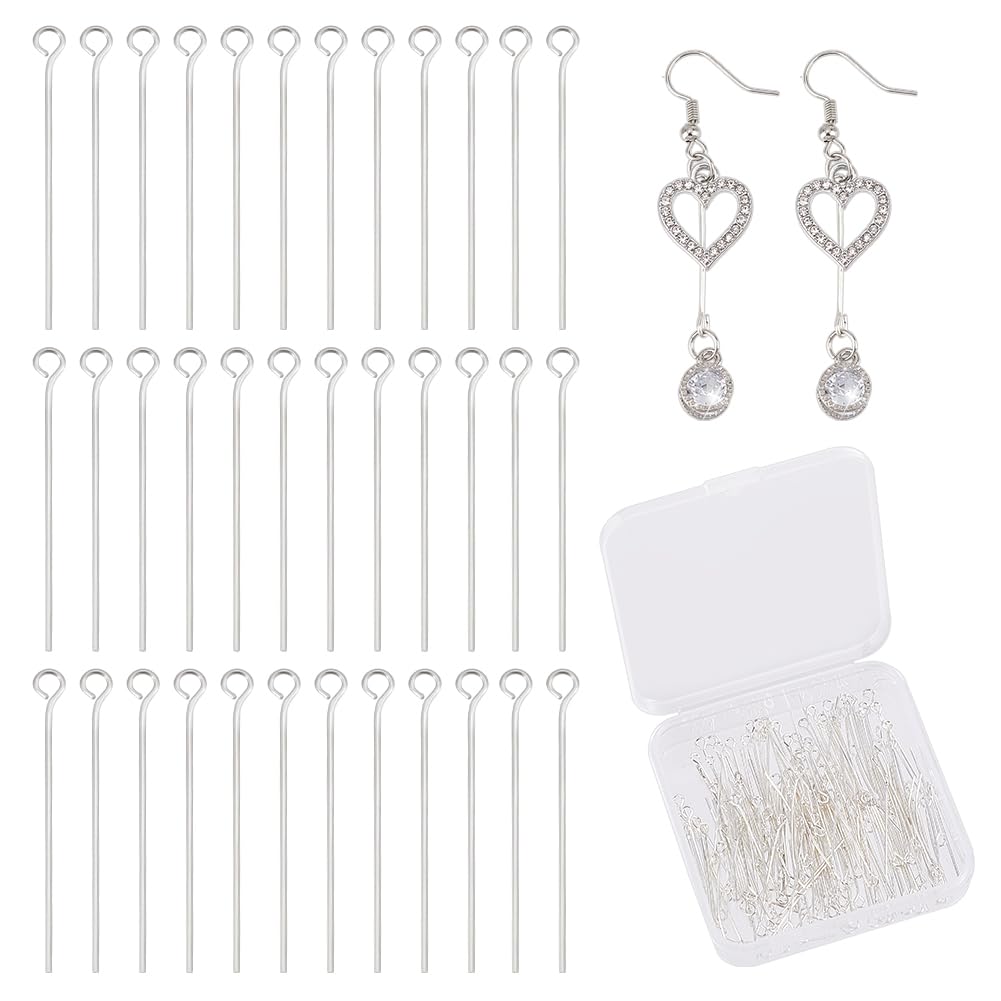 PandaHall-200pcs Round Head Silver Brass Nails, 30x0.7mm, Hole: 2mm