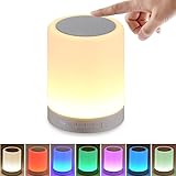 SHAVA Night Light with Bluetooth Speaker, Portable Wireless Bluetooth Speaker Touch Control Color LED Bedside Table Lamp, Speakerphone / TF Card / AUX-IN Supported (White)
