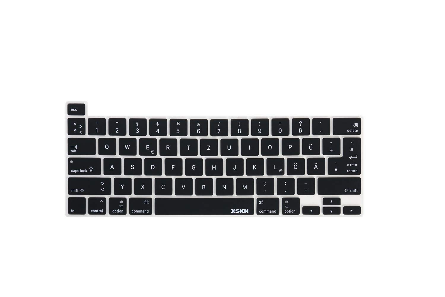 XSKN German Language Black Silicone Keyboard Cover Skin for Touch Bar Models 2019 New MacBook Pro 16 inch A2141 2020 New MacBook Pro 13.3 inch A2251 A2289 A2338 M1 Keyboard US & EU Common Version
