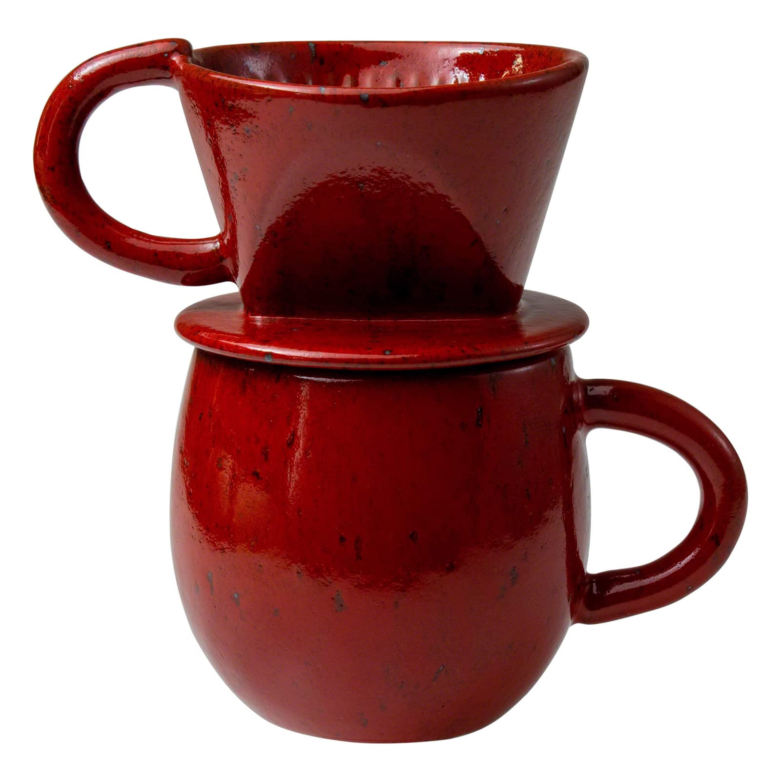 Asayu Japan Ceramic Coffee Pour Over Maker Drippe and Mug Set in Chrome Red, Slow Brewing Paper Filter Holder with 3 Holes for Hot Coffee and Tea - Complete 2PCS Set Made In Japan — image 1