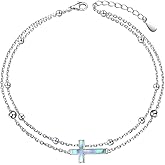 S925 Sterling Silver Elegant Foot Chain Beads Charm Boho Beach Double Layer Anklets Bracelet for Women Teenager Girls Adjustable 9 to 10.5 inches