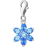 Quiges Crystal Blue Pear Cubic Zirconia Flower Clip On Charm Pendant Silver Plated Women's Jewellery