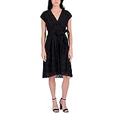 kensie Women's Short Sleeve V-Neck Belted Midi Dress