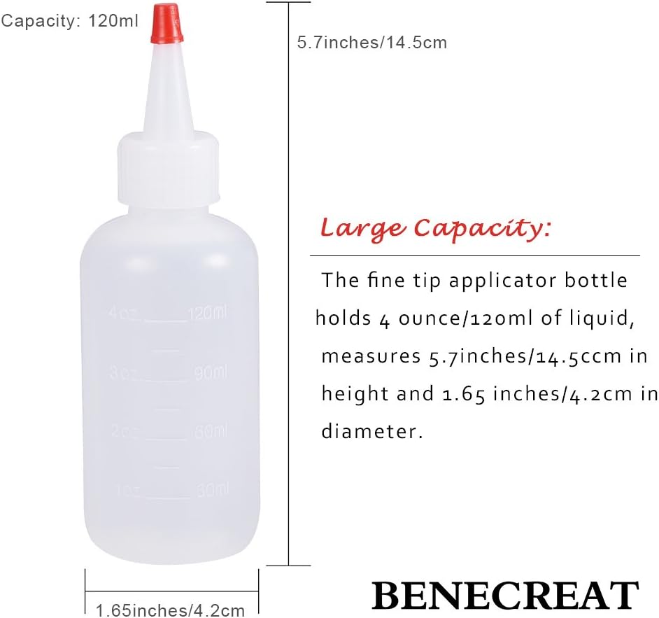 BENECREAT 12 Pack 4 Ounce(120ml) Plastic Squeeze Dispensing Bottles with Red Tip s - Good for Crafts Art, Glue, Multi Purpose - Image 3
