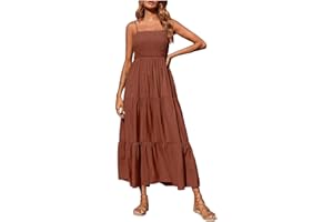 BOXIACEY Womens Summer Maxi Dress Casual Sleeveless Spaghetti Strap Sundresses Flowy Smocked Tiered Boho Dresses