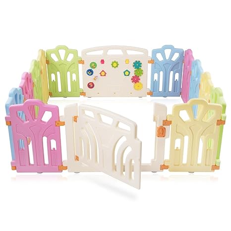 Baby Vivo Laufgitter Laufstall Baby Absperrgitter Krabbelgitter Schutzgitter für Kinder aus Kunststoff mit Tür und Spielzeug 