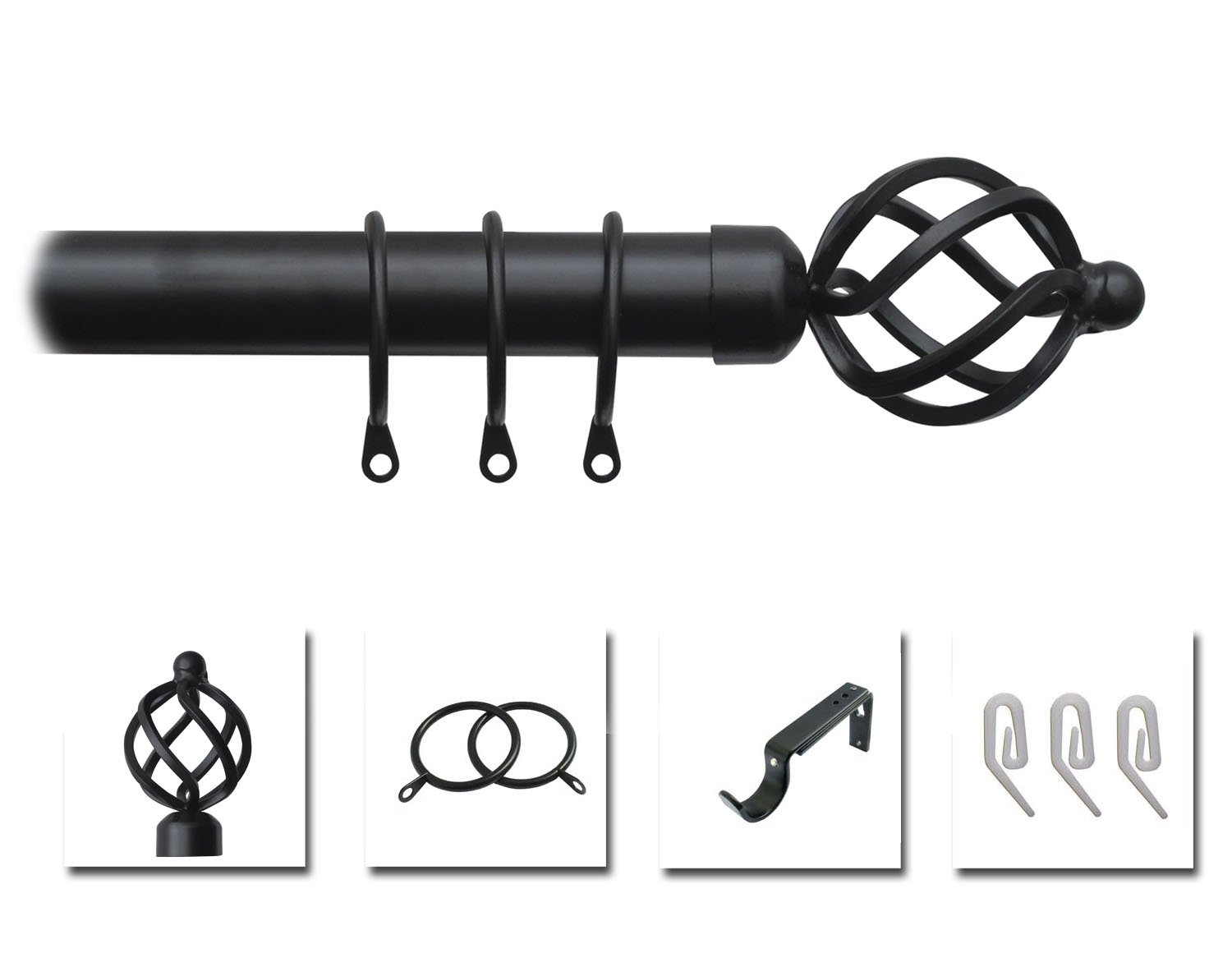 Speedy Pristine 25 - 28mm Cage Extendable Metal Curtain Pole Set, Black, 170 - 300 Cm