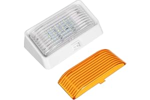 Partsam Rectangle LED Porch Light with On/Off Switch, RV Exterior Utility Light Fixture Cover Replacement for Motorhome Campers, 12V, 5th Wheels, Clear and Amber Lenses Removable