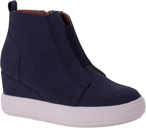 navy wedge sneakers