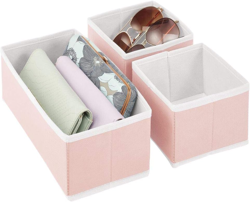 Set 8 Boîtes De Rangement MDesign - Organisateur Tiroir Crème/Noir - Chaussettes, Lingerie