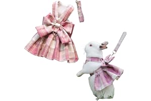 BARN ELEVEN Rabbit Harness and Leash for Walking Escape Proof - Cute Skirt Mesh Breathable Bunny Vest Harness Outdoor Camping Hiking Training - Also Suit for Ferret Kittn Puppy Small Animals (X-Small,Pink)