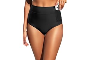 Tempt Me Women High Waisted Swimsuit Bikini Bottoms - Tummy Control Swim Bottom Full Coverage Bathing Suit with Pockets 2025