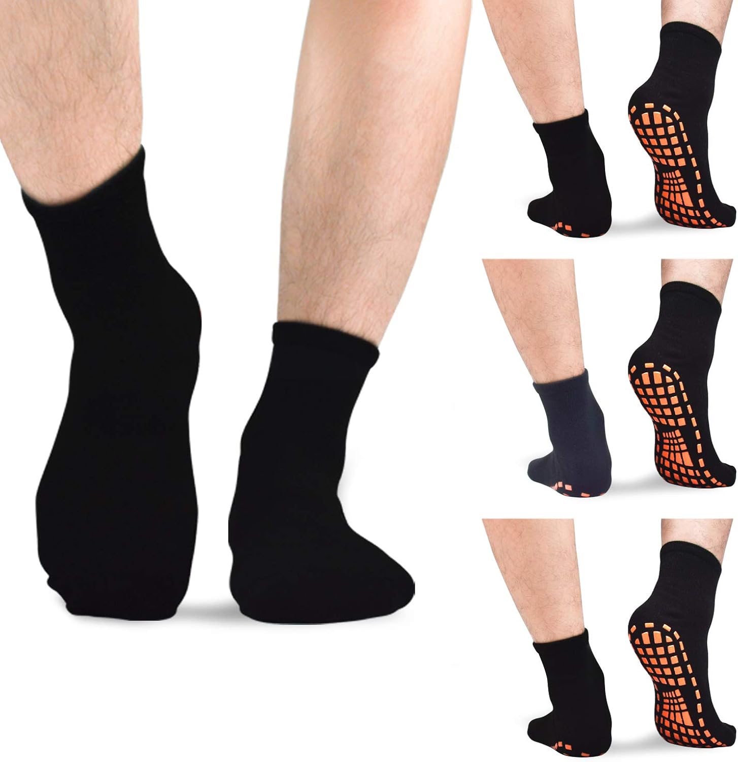 Men Anti-Skid Grips Sokcs 4 pack Yoga Barre Fitness Hospital Slipper Socks: Clothing