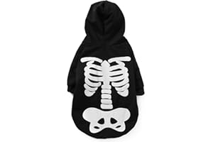 Coomour Halloween Pet Dog Cat Skull Hoodies Glowing Skeleton Bones Costume Outfit for Dogs Cats (L)
