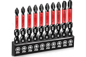 RLVKEAZ 10-Pack Phillips Bits #1#2#3 Impact Magnetic, 2 Inch Phillips Head Drill & Screwdriver Bits Set, Premium S2 Steel, 1/4" Hex-Shank, (PH1/PH2/PH3) for Power Drill, Professional & DIY