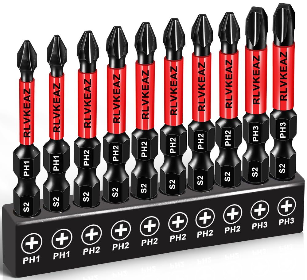 Photo 1 of 10-Pack Phillips Bits #1#2#3 Impact Magnetic, 2 Inch Phillips Head Drill & Screwdriver Bits Set, Premium S2 Steel, 1/4" Hex-Shank, (PH1/PH2/PH3) for Power Drill, Professional & DIY