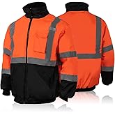 FONIRRA High Visibility Safety Bomber Jackets with Fleece Liner,ANSI Class 2 Reflective Waterproof Jacket for Men