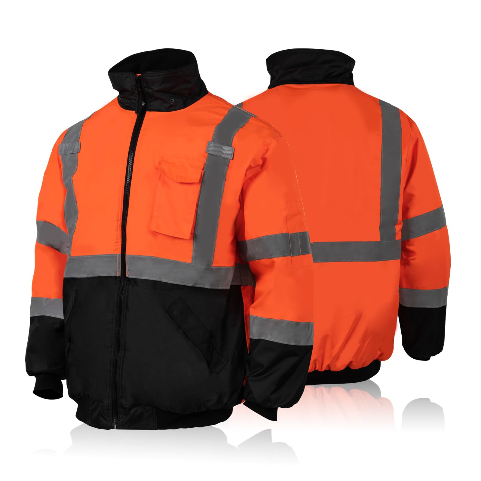 Photo 1 of FONIRRA High Visibility Safety Jackets for Men with Fleece Liner,ANSI Class 3 Reflective Waterproof Bomber Jacket(Orange,XL)