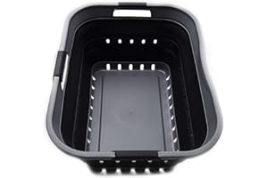 SAMMART 42L Collapsible Plastic Laundry Basket - Foldable Pop Up Storage Container/Organizer - Space Saving Hamper/Basket (1, Grey/Black)