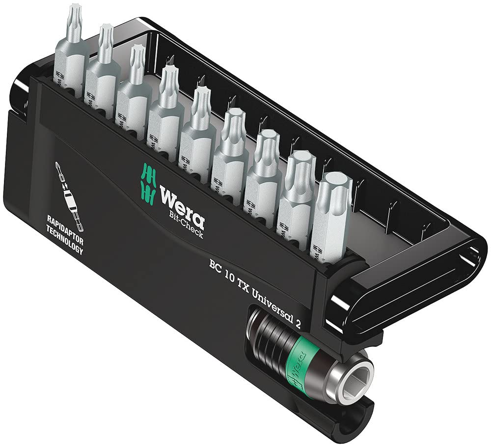 Wera 05057115001 Bit-Check Set 8667-9/Z Extra-tough with Rapidaptorfor Drill/Drivers, Metal Jointing, Torx TX6-40 10pc