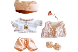 niannyyhouse Bear Suit Dress Up Hat T-Shirt Vest Pants Shoes Backpack 7.8in（20cm） Plush Doll Stuffed Figures Toys Clothes Accessories